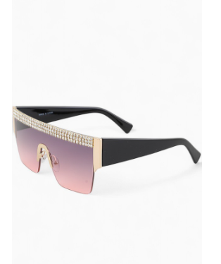 Love To Shine - Square Frame Rhinestone Embellished Tinted Lense Sunglasses (4 Colors)