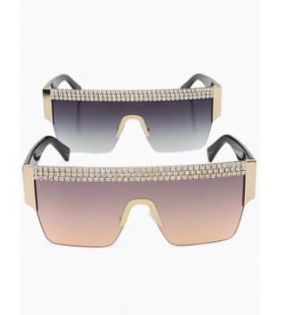 Love To Shine - Square Frame Rhinestone Embellished Tinted Lense Sunglasses (4 Colors)